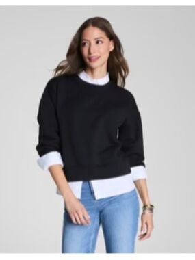 SPANX Airessentials Crewneck Pullover Sweatshirt in Very Black - Size Small